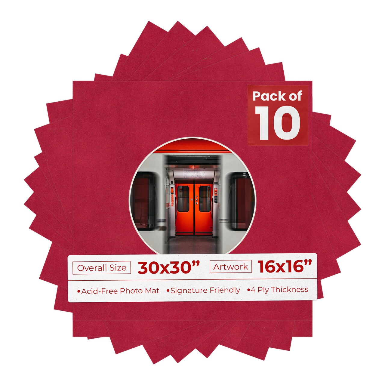 Red Suede Mat Board for 30x30 Frames - Circle Opening for 16x16 Photos